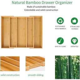 Expandable Bamboo Kitchen Drawer Organizer, Adjustable Cutlery Holder and Cutlery Tray Organizer, Drawer Divider for Silverware,