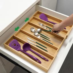 Expandable Bamboo Kitchen Drawer Organizer, Adjustable Cutlery Holder and Cutlery Tray Organizer, Drawer Divider for Silverware,