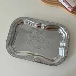 Vintage Stainless Steel Tray Floral Embossed Serving Trays For Dessert Rectangular Jewelry Storage Plate Home Decoration Tool