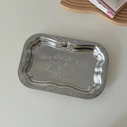 Vintage Stainless Steel Tray Floral Embossed Serving Trays For Dessert Rectangular Jewelry Storage Plate Home Decoration Tool