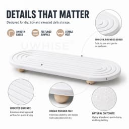 Uwhise Fast Drying Diatomite Sink Organizer Tray Diatomaceous Earth Mat For Bathroom Countertop Soap Dispenser Toothbrush