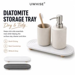 Uwhise Fast Drying Diatomite Sink Organizer Tray Diatomaceous Earth Mat For Bathroom Countertop Soap Dispenser Toothbrush