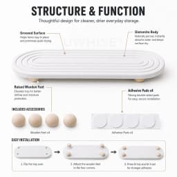 Uwhise Fast Drying Diatomite Sink Organizer Tray Diatomaceous Earth Mat For Bathroom Countertop Soap Dispenser Toothbrush