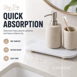 Uwhise Fast Drying Diatomite Sink Organizer Tray Diatomaceous Earth Mat For Bathroom Countertop Soap Dispenser Toothbrush