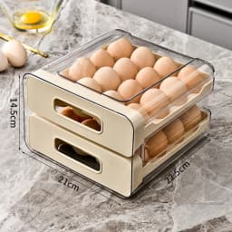 2-Layer Stackable Refrigerator Egg Organizer Clear Plastic Egg Holder Drawer Type Storage Box for Kitchen Organization