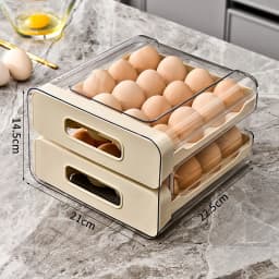2-Layer Stackable Refrigerator Egg Organizer Clear Plastic Egg Holder Drawer Type Storage Box for Kitchen Organization