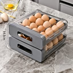 2-Layer Stackable Refrigerator Egg Organizer Clear Plastic Egg Holder Drawer Type Storage Box for Kitchen Organization