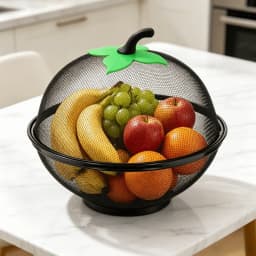 with Mesh Cover Metal Fruit Basket Moisture Resistant Multifunctional Kitchen Storage Rack Easy To Clean Veggies Organizer