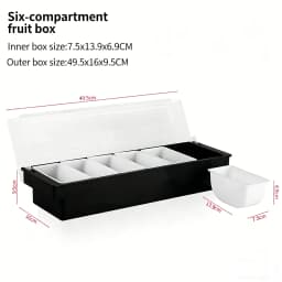 6-Compartment Cold Insulated Condiment Tray with Lid Removable Food Storage Containers Chilled Garnish Party Cocktail Garnishes