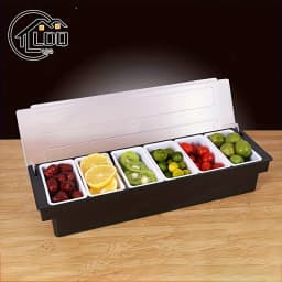 6-Compartment Cold Insulated Condiment Tray with Lid Removable Food Storage Containers Chilled Garnish Party Cocktail Garnishes