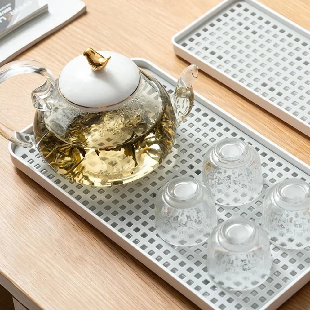 Hot Fruit Dryer Tray Rectangle Tableware Dish Racks Plastic Double-Layer Bowl Tray Drainage Sink Drying Rack.