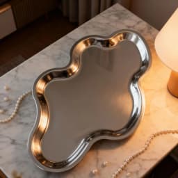 Modern Ornament Decorative Tray Silver Finish Jewelry Holder for Bathroom Counter or Living Room Coffee Table Décor