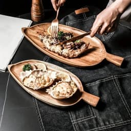 1pcs Solid Wood Leaf Shaped Waterproof Wooden Tray for Steak Sushi Grilled Meat Pizza Afternoon Tea Commercial Use As Tableware