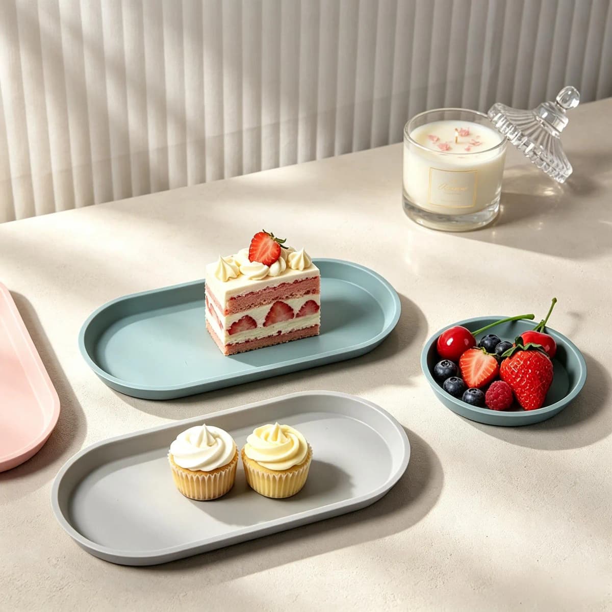 2 Pack Food Grade Silicone Vanity Trays, Multi-Purpose Stackable Organizer Trays for Bathroom, Kitchen & Dresser