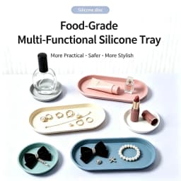 2 Pack Food Grade Silicone Vanity Trays, Multi-Purpose Stackable Organizer Trays for Bathroom, Kitchen & Dresser