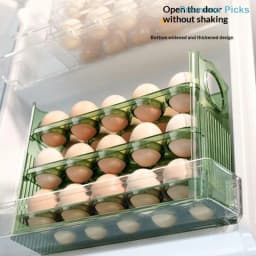 portable3 Tier Automatic Flip Egg Tray 30 Grid Egg Storage Container Box for Refrigerator Kitchen Countertop Food Organization