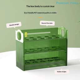 portable3 Tier Automatic Flip Egg Tray 30 Grid Egg Storage Container Box for Refrigerator Kitchen Countertop Food Organization