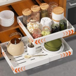 Expandable Pull Out Cabinet Organizer for Framed Cabinets,Upgrade 3 Slide Rails Slide Out Drawers,No Drill Roll Out Shelves