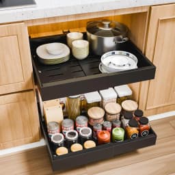 Expandable Pull Out Cabinet Organizer for Framed Cabinets,Upgrade 3 Slide Rails Slide Out Drawers,No Drill Roll Out Shelves