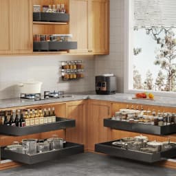 Expandable Pull Out Cabinet Organizer for Framed Cabinets,Upgrade 3 Slide Rails Slide Out Drawers,No Drill Roll Out Shelves