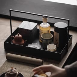 Black wrought iron serving tray with Tray and shelf for tea tray teacup teapot tea ceremony accessories, tableware water cup sto