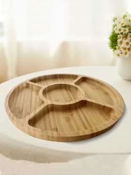 1pc Elegant Bamboo Tray - Round, Smooth Surface, Suitable for Snacks and Fruits | Durable Kitchen and Restaurant Decoration