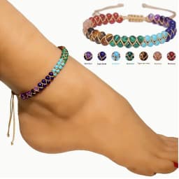 Ankle Bracelet for Women Double-Layer Braid Beach Accessories 7 Chakras Boho Turquoise Jewelry Black Green Red Summer Things