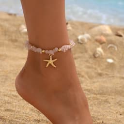 Beach Anklet for Women Bohemian Starfish Pendant Chip Stone Adjustable Gold Silver Multicolor Summer Vacation Jewelry
