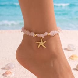 Beach Anklet for Women Bohemian Starfish Pendant Chip Stone Adjustable Gold Silver Multicolor Summer Vacation Jewelry