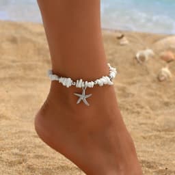 Beach Anklet for Women Bohemian Starfish Pendant Chip Stone Adjustable Gold Silver Multicolor Summer Vacation Jewelry