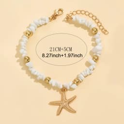 Beach Anklet for Women Bohemian Starfish Pendant Chip Stone Adjustable Gold Silver Multicolor Summer Vacation Jewelry