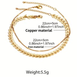 A retro and unique jewelry women's anklets with wheat ear double chains, suitable for both men and women. A gift for mom and gir