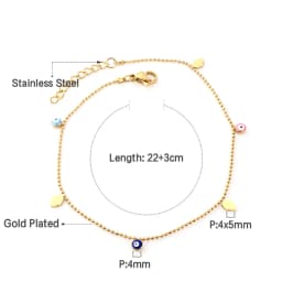 Female Summer Colorful Ankle Jewelry Turkish Eyes Hamas Hand Charms Anklets Surgical Steel Waterproof Simple Beach Accessories