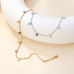 Female Summer Colorful Ankle Jewelry Turkish Eyes Hamas Hand Charms Anklets Surgical Steel Waterproof Simple Beach Accessories