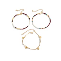 3Pcs/Set Bohemian Rice Beads Anklets for Women Vintage Trend Round Sequin Feet Chain Summer Beach Barefoot Jewelry Accessories