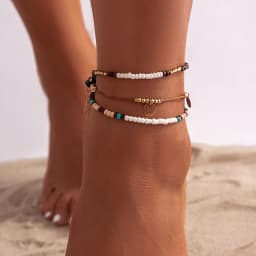 3Pcs/Set Bohemian Rice Beads Anklets for Women Vintage Trend Round Sequin Feet Chain Summer Beach Barefoot Jewelry Accessories