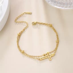 Skyrim Bohemia Cross Pendant Ankle Bracelet Fashion Foot Jewelry for Women Summer Beach Party Stainless Steel Bead Chain Anklet