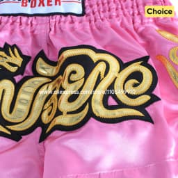 Muay Thai Fight Shorts Pink Kickboxing Shorts Men Women Kids Boxing Shorts Gold Embroidery Dancing Boxing Training Match Pants