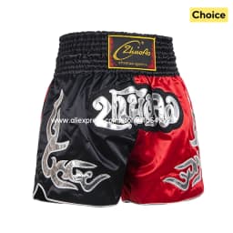Black Red Muay Thai Shorts Satin Boxing Shorts Men Women Kids Embroidery MMA Martial Arts Kickboxing Cage Fight Training Pants