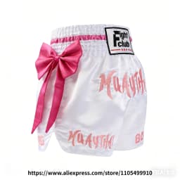 Muay Thai Boxing Shorts Bow Tie Ribbon Satin Elastic Waist Kickboxing Pants Martial Arts MMA Fight Shorts Adult Men Women Kids