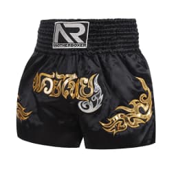 Short Muay Thai Man Kick Boxing Shorts Women Kid Gold Embroidery Satin Kickboxing Cage Fight Pants Black MMA Martial Arts Gear