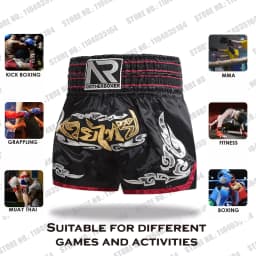 Muay Thai Shorts Multicolor Thai Boxing Shorts Men Women Kids Martial Arts MMA Training Competition Fight Kickboxing Pants Black