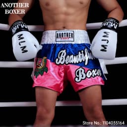 Muay Thai Fight Shorts Shiny Satin Embroidery Boxing MMA Kickboxing Gym Training Trunks Bow Decor Martial Arts Workout Shorts