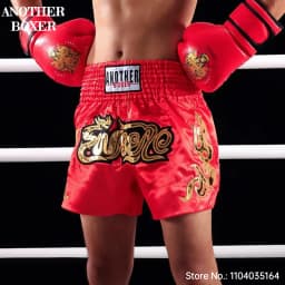 Muay Thai Shorts Satin Gold Embroidery Kickboxing Boxing Trunks Elastic Waist Fight Shorts for Men Women Kids Training Sparring