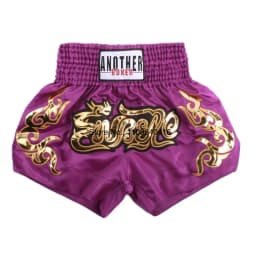 Muay Thai Shorts Satin Gold Embroidery Kickboxing Boxing Trunks Elastic Waist Fight Shorts for Men Women Kids Training Sparring