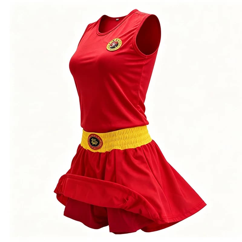 Women Sanda Boxing Uniform Set Sleeveless Tank Top with Skirt‑Style Shorts Martial Arts Training Outfit for Kickboxing Sparring
