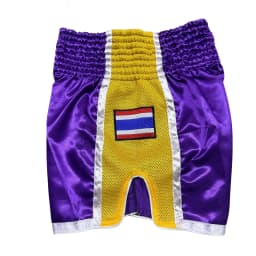 Plain Muay Thai Boxing Shorts Thailand Flag Embroidery Purple Kickboxing Fight Pants Men Women Kids Martial Arts Sparring Trunks