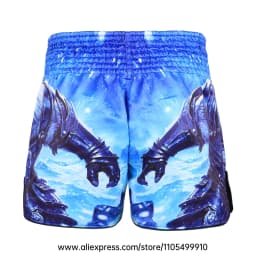 Men Women’s Muay Thai Boxing Shorts Blue Polar Bear Graphic Kickboxing Shorts Lightweight Satin Fight Shorts for Muay Thai MMA