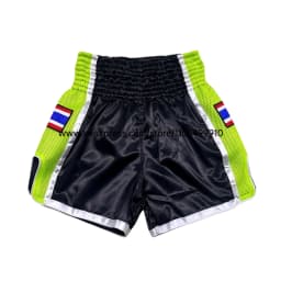 Adult Kids MMA Muay Thai Boxing Shorts Elastic Waist Satin Split Color Fight Shorts Mesh Side Thailand Flag Patch for Kickboxing