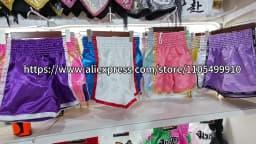 Adult Kids MMA Muay Thai Boxing Shorts Elastic Waist Satin Split Color Fight Shorts Mesh Side Thailand Flag Patch for Kickboxing